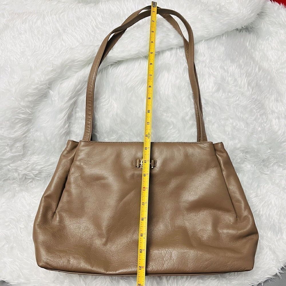RARE Etienne Aigner Shoulder Bag Soft Cowhide Leather Taupe Tan Gold Y2K Vintage - Picture 14 of 15